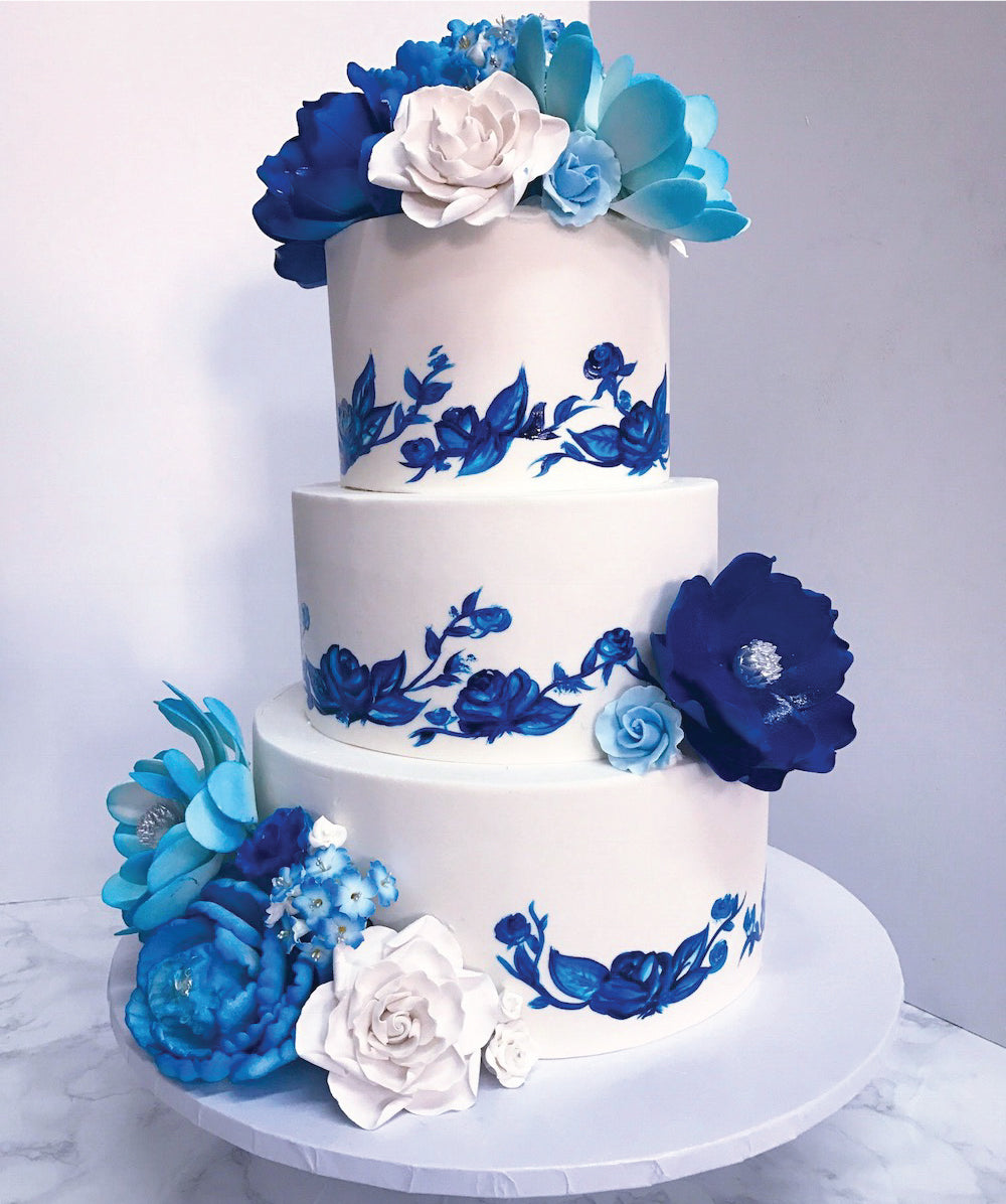 Elaborate Blue Flowers Cake